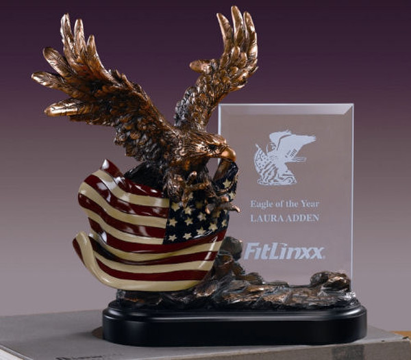 Glass Imprint Eagle Frame with American Flag Sculpture Awards